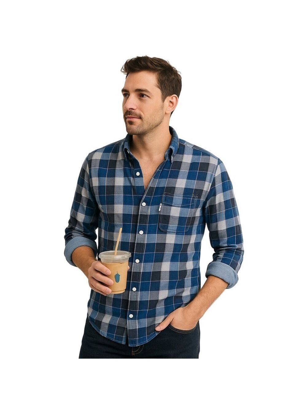 Levi’s Men’s Slim Fit Button Down Shirt Blue Gray Plaid, 100% Cotton, Size Large